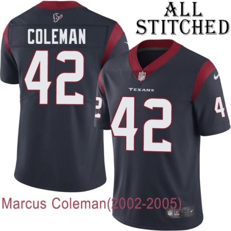 Navy Home Embroidered Marcus Coleman Jersey Houston Texans #42 Stitched Jerseys