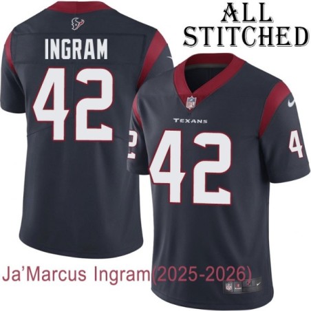 Navy Home Embroidered Ja'Marcus Ingram Jersey Houston Texans #42 Stitched Jerseys