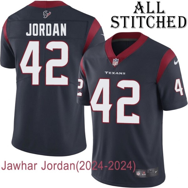 Navy Home Embroidered Jawhar Jordan Jersey Houston Texans #42 Stitched Jerseys