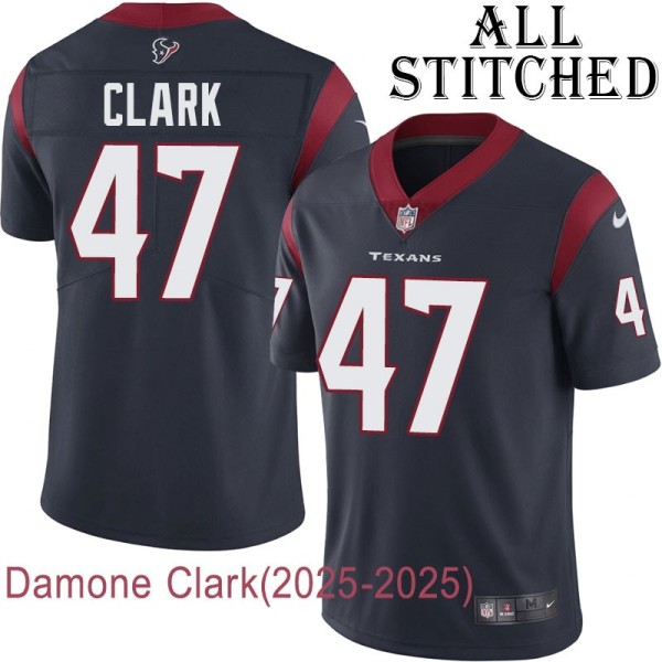 Navy Home Embroidered Damone Clark Jersey Houston Texans #47 Stitched Jerseys