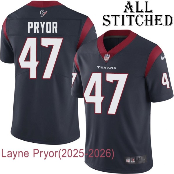 Navy Home Embroidered Layne Pryor Jersey Houston Texans #47 Stitched Jerseys