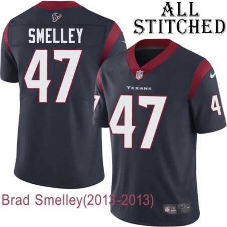Navy Home Embroidered Brad Smelley Jersey Houston Texans #47 Stitched Jerseys