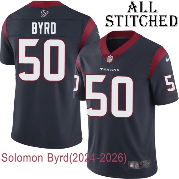 Navy Home Embroidered Solomon Byrd Jersey Houston Texans #50 Stitched Jerseys