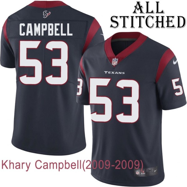 Navy Home Embroidered Khary Campbell Jersey Houston Texans #53 Stitched Jerseys