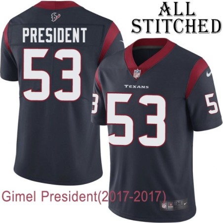 Navy Home Embroidered Gimel President Jersey Houston Texans #53 Stitched Jerseys
