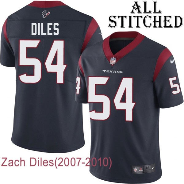 Navy Home Embroidered Zach Diles Jersey Houston Texans #54 Stitched Jerseys