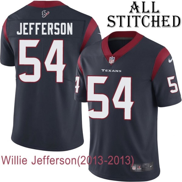 Navy Home Embroidered Willie Jefferson Jersey Houston Texans #54 Stitched Jerseys