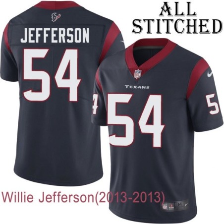 Navy Home Embroidered Willie Jefferson Jersey Houston Texans #54 Stitched Jerseys