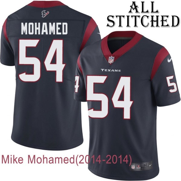 Navy Home Embroidered Mike Mohamed Jersey Houston Texans #54 Stitched Jerseys