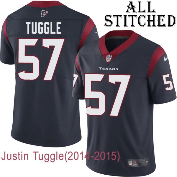Navy Home Embroidered Justin Tuggle Jersey Houston Texans #57 Stitched Jerseys