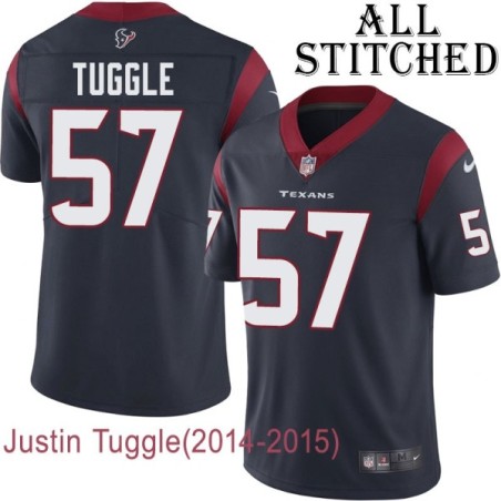Navy Home Embroidered Justin Tuggle Jersey Houston Texans #57 Stitched Jerseys