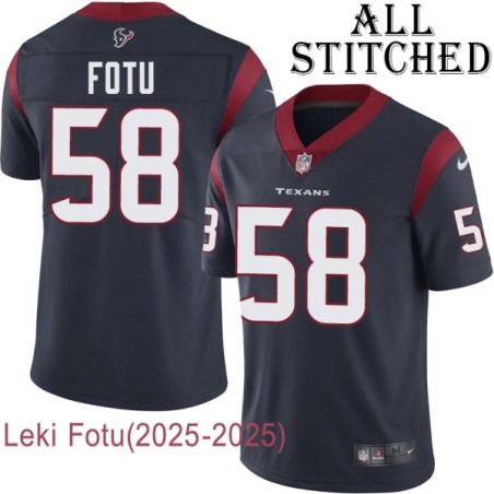 Navy Home Embroidered Leki Fotu Jersey Houston Texans #58 Stitched Jerseys