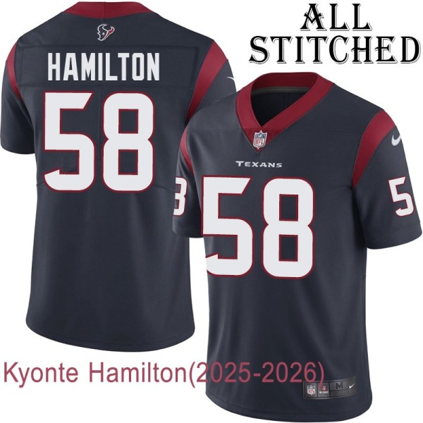 Navy Home Embroidered Kyonte Hamilton Jersey Houston Texans #58 Stitched Jerseys