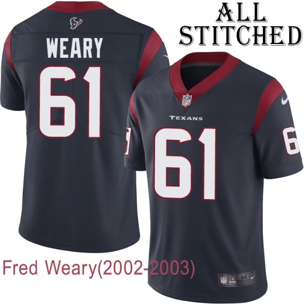 Navy Home Embroidered Fred Weary Jersey Houston Texans #61 Stitched Jerseys