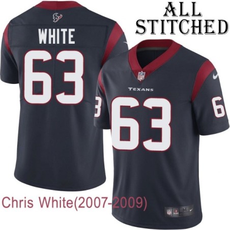 Navy Home Embroidered Chris White Jersey Houston Texans #63 Stitched Jerseys