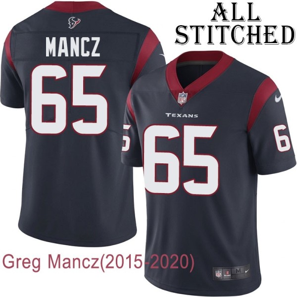 Navy Home Embroidered Greg Mancz Jersey Houston Texans #65 Stitched Jerseys