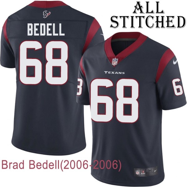Navy Home Embroidered Brad Bedell Jersey Houston Texans #68 Stitched Jerseys
