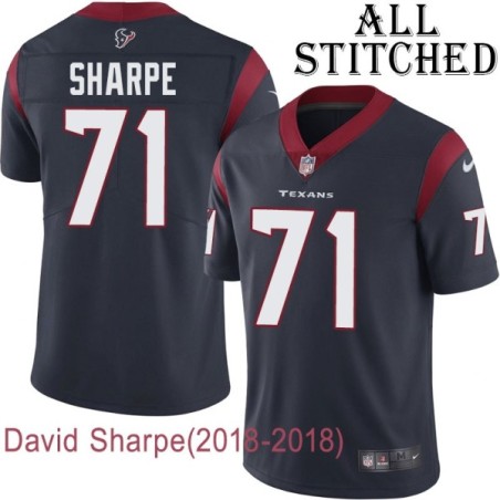 Navy Home Embroidered David Sharpe Jersey Houston Texans #71 Stitched Jerseys