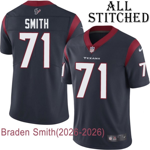 Navy Home Embroidered Braden Smith Jersey Houston Texans #71 Stitched Jerseys