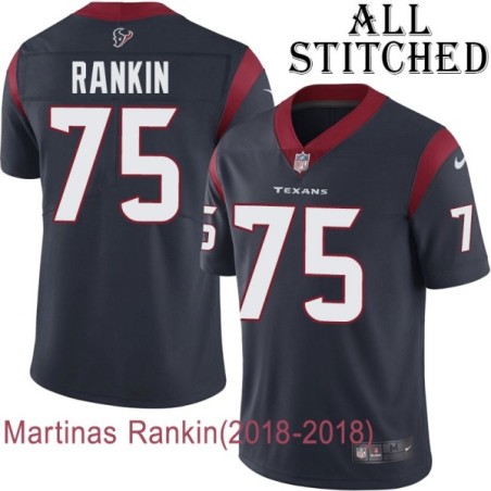 Navy Home Embroidered Martinas Rankin Jersey Houston Texans #75 Stitched Jerseys