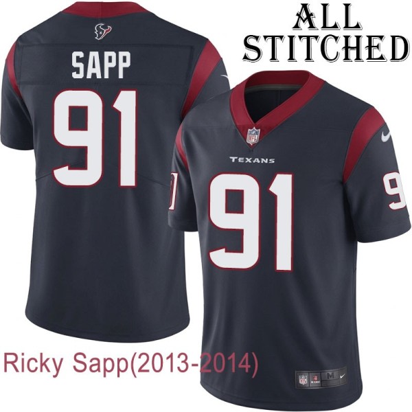 Navy Home Embroidered Ricky Sapp Jersey Houston Texans #91 Stitched Jerseys