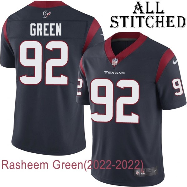 Navy Home Embroidered Rasheem Green Jersey Houston Texans #92 Stitched Jerseys