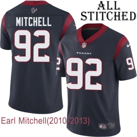 Navy Home Embroidered Earl Mitchell Jersey Houston Texans #92 Stitched Jerseys