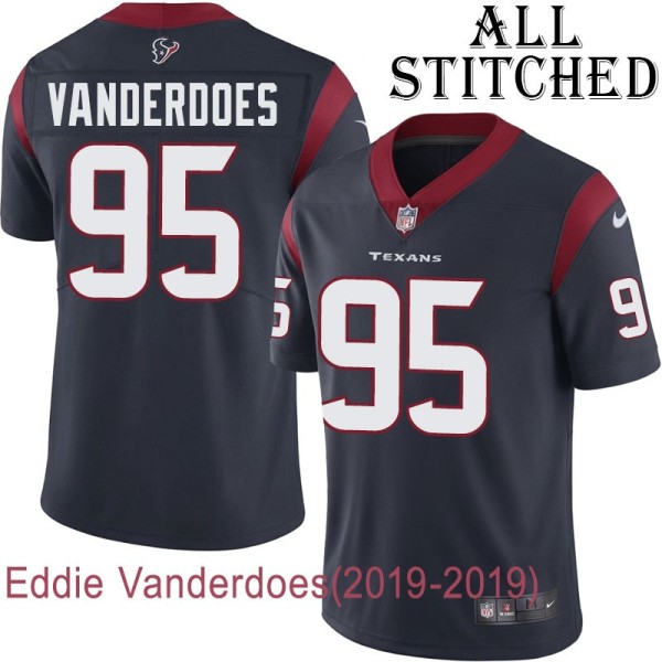 Navy Home Embroidered Eddie Vanderdoes Jersey Houston Texans #95 Stitched Jerseys