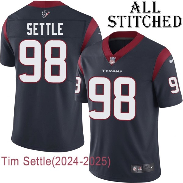 Navy Home Embroidered Tim Settle Jersey Houston Texans #98 Stitched Jerseys