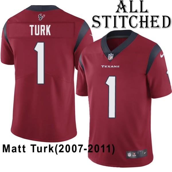 Red Embroidered Matt Turk Jersey Houston Texans #1 Stitched Jerseys