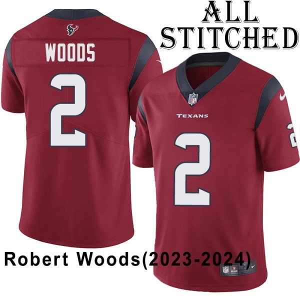 Red Embroidered Robert Woods Jersey Houston Texans #2 Stitched Jerseys