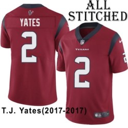 Red Embroidered T.J. Yates Jersey Houston Texans #2 Stitched Jerseys