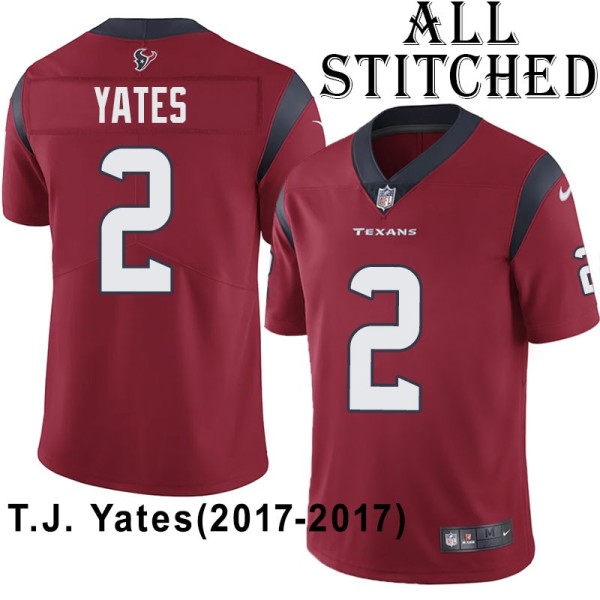Red Embroidered T.J. Yates Jersey Houston Texans #2 Stitched Jerseys