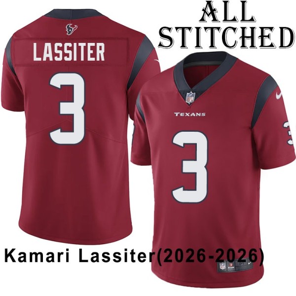 Red Embroidered Kamari Lassiter Jersey Houston Texans #3 Stitched Jerseys