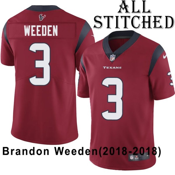Red Embroidered Brandon Weeden Jersey Houston Texans #3 Stitched Jerseys