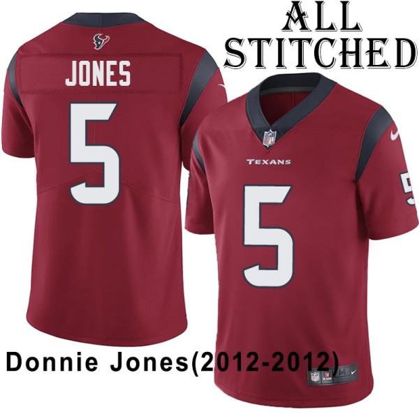 Red Embroidered Donnie Jones Jersey Houston Texans #5 Stitched Jerseys