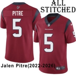 Red Embroidered Jalen Pitre Jersey Houston Texans #5 Stitched Jerseys