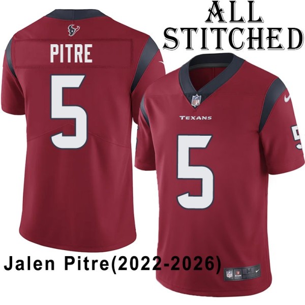Red Embroidered Jalen Pitre Jersey Houston Texans #5 Stitched Jerseys