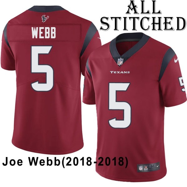 Red Embroidered Joe Webb Jersey Houston Texans #5 Stitched Jerseys