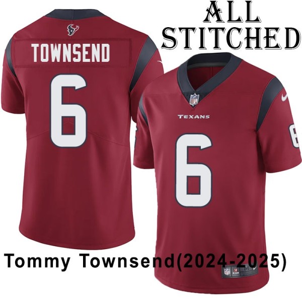 Red Embroidered Tommy Townsend Jersey Houston Texans #6 Stitched Jerseys