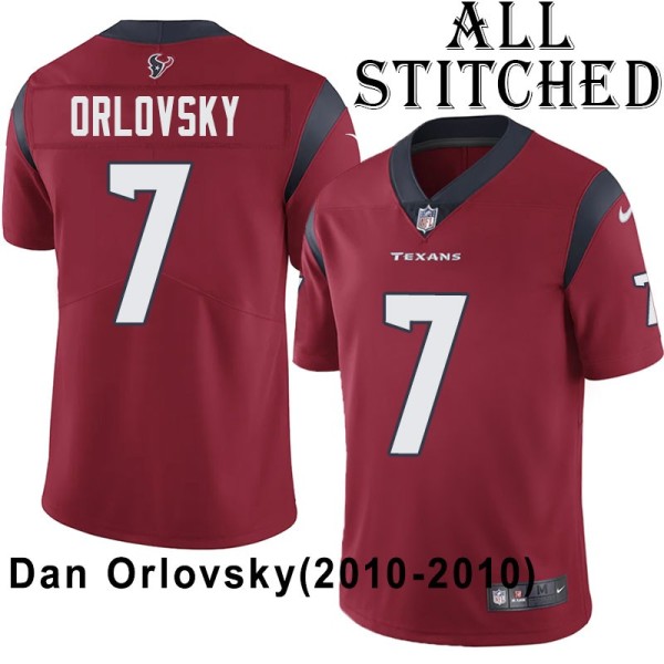Red Embroidered Dan Orlovsky Jersey Houston Texans #7 Stitched Jerseys