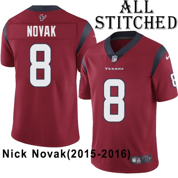 Red Embroidered Nick Novak Jersey Houston Texans #8 Stitched Jerseys