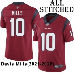 Red Embroidered Davis Mills Jersey Houston Texans #10 Stitched Jerseys