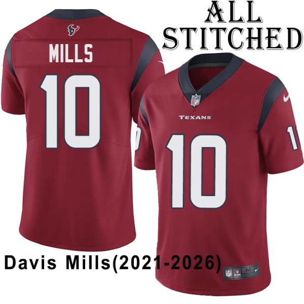 Red Embroidered Davis Mills Jersey Houston Texans #10 Stitched Jerseys