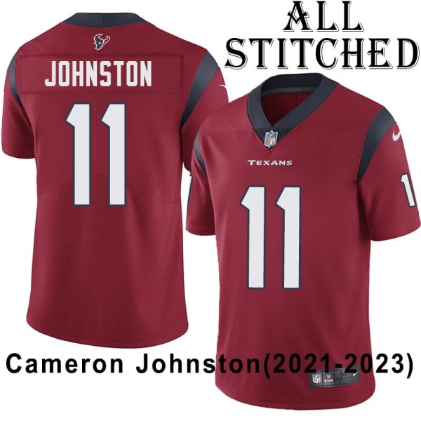 Red Embroidered Cameron Johnston Jersey Houston Texans #11 Stitched Jerseys
