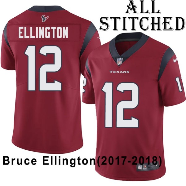 Red Embroidered Bruce Ellington Jersey Houston Texans #12 Stitched Jerseys