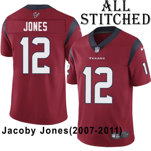 Red Embroidered Jacoby Jones Jersey Houston Texans #12 Stitched Jerseys