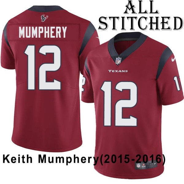 Red Embroidered Keith Mumphery Jersey Houston Texans #12 Stitched Jerseys