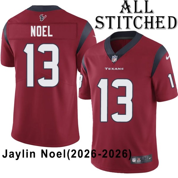 Red Embroidered Jaylin Noel Jersey Houston Texans #13 Stitched Jerseys