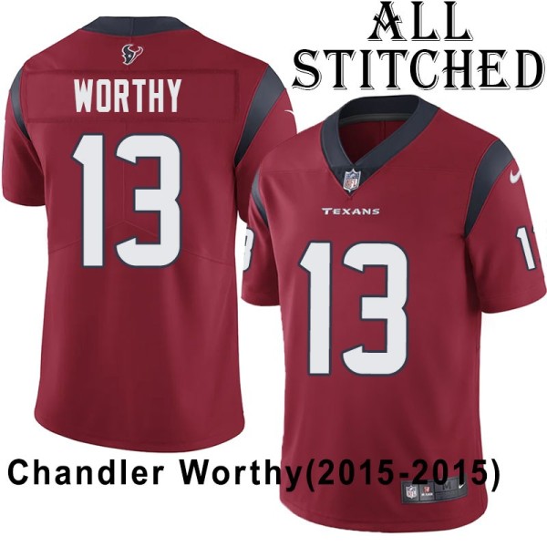 Red Embroidered Chandler Worthy Jersey Houston Texans #13 Stitched Jerseys